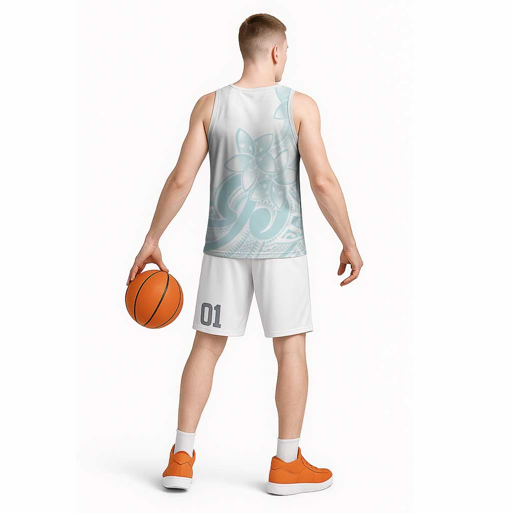 Polynesian Tribal Plumeria Lotu Tamaiti Basketball Jersey Pastel Cyan - Polynesian Pride