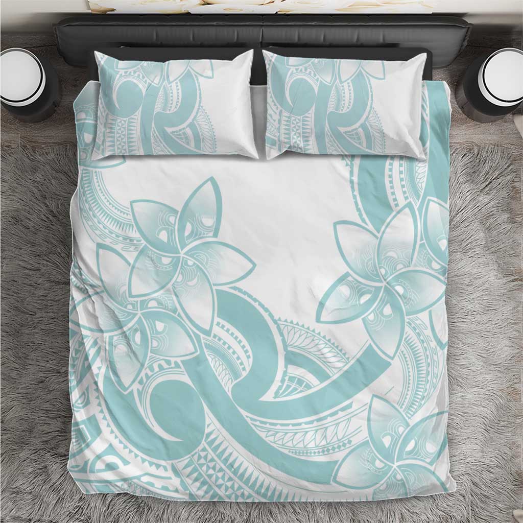 Polynesian Tribal Plumeria Lotu Tamaiti Bedding Set Pastel Cyan - Polynesian Pride