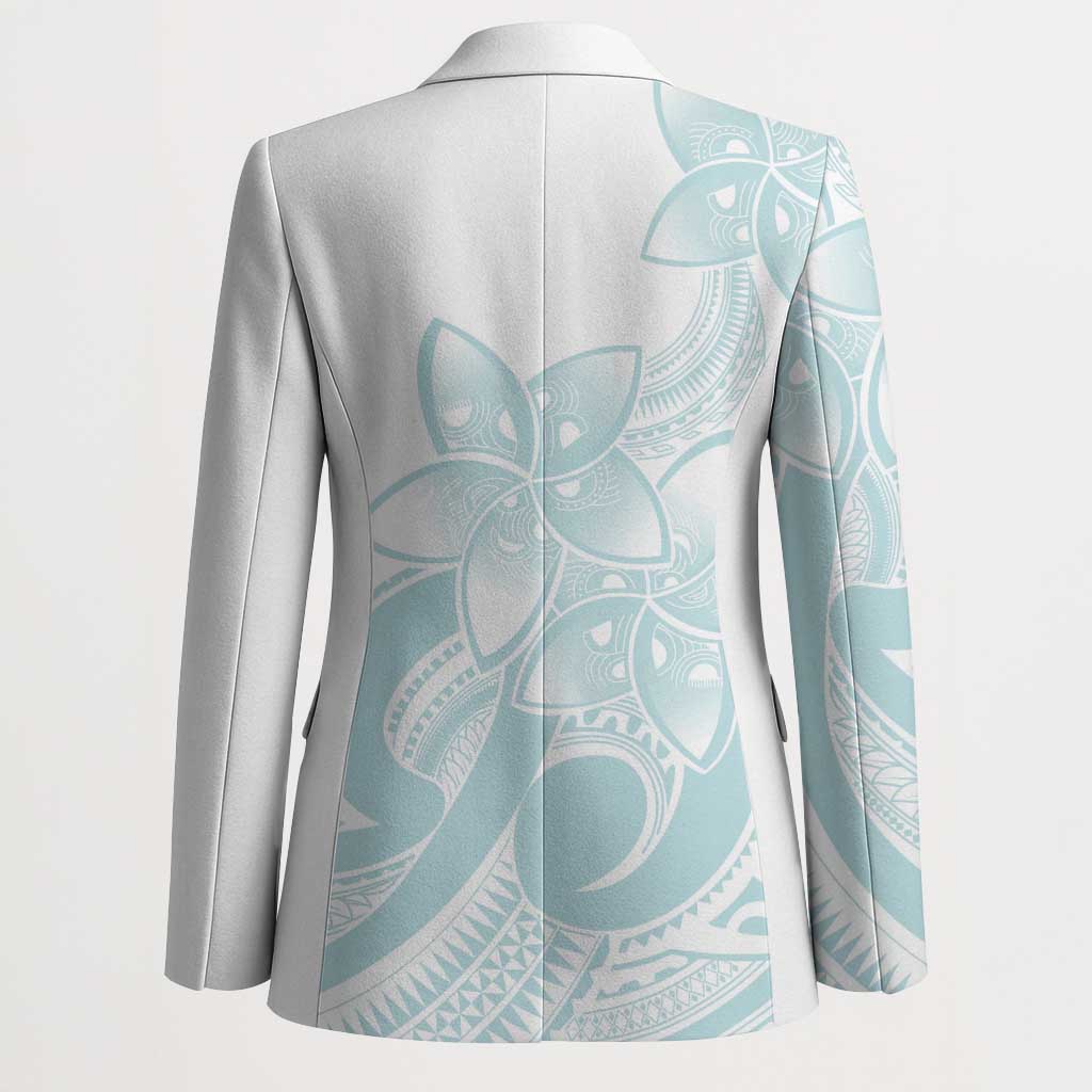 Polynesian Tribal Plumeria Lotu Tamaiti Blazer Pastel Cyan - Polynesian Pride