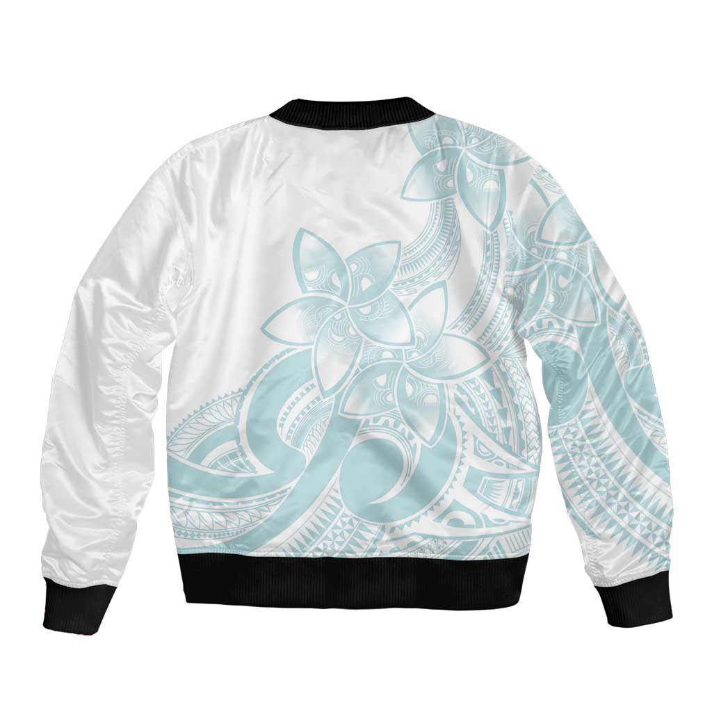 Polynesian Tribal Plumeria Lotu Tamaiti Bomber Jacket Pastel Cyan - Polynesian Pride