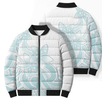 Polynesian Tribal Plumeria Lotu Tamaiti Bomber Puffer Jacket Pastel Cyan LT9 - Polynesian Pride