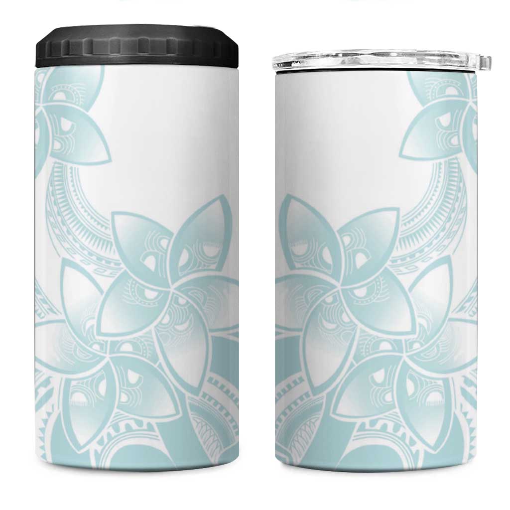 Polynesian Tribal Plumeria Lotu Tamaiti 4 in 1 Can Cooler Tumbler Pastel Cyan - Polynesian Pride