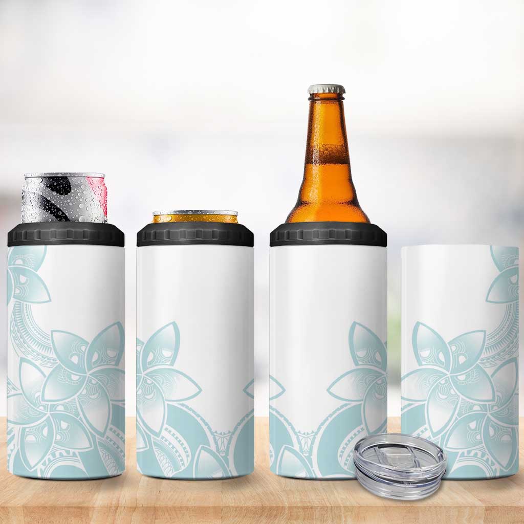 Polynesian Tribal Plumeria Lotu Tamaiti 4 in 1 Can Cooler Tumbler Pastel Cyan - Polynesian Pride