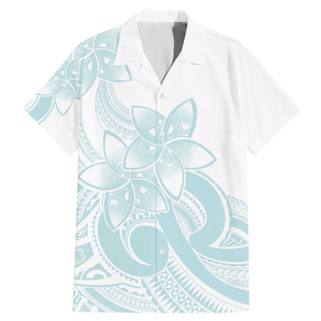 Polynesian Tribal Plumeria Lotu Tamaiti Family Matching Mermaid Dress and Hawaiian Shirt Pastel Cyan LT9 Dad's Shirt - Short Sleeve Cyan - Polynesian Pride