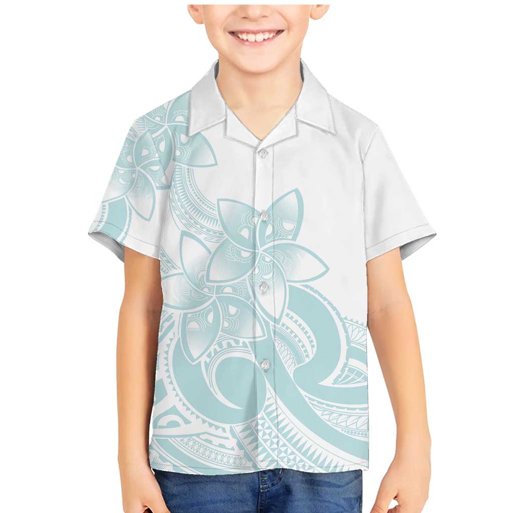 Polynesian Tribal Plumeria Lotu Tamaiti Family Matching Mermaid Dress and Hawaiian Shirt Pastel Cyan LT9 Son's Shirt Cyan - Polynesian Pride