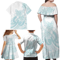 Polynesian Tribal Plumeria Lotu Tamaiti Family Matching Off Shoulder Maxi Dress and Hawaiian Shirt Pastel Cyan - Polynesian Pride