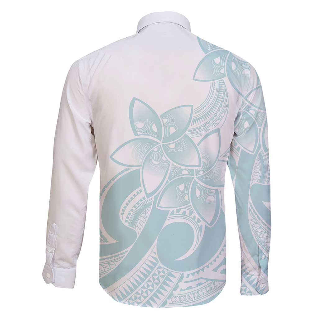 Polynesian Tribal Plumeria Lotu Tamaiti Family Matching Off Shoulder Short Dress and Hawaiian Shirt Pastel Cyan - Polynesian Pride