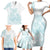 Polynesian Tribal Plumeria Lotu Tamaiti Family Matching Short Sleeve Bodycon Dress and Hawaiian Shirt Pastel Cyan - Polynesian Pride