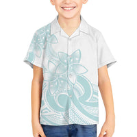 Polynesian Tribal Plumeria Lotu Tamaiti Family Matching Short Sleeve Bodycon Dress and Hawaiian Shirt Pastel Cyan LT9 Son's Shirt Cyan - Polynesian Pride