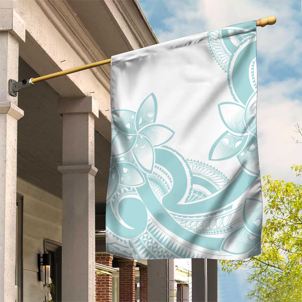 Polynesian Tribal Plumeria Lotu Tamaiti Garden Flag Pastel Cyan - Polynesian Pride