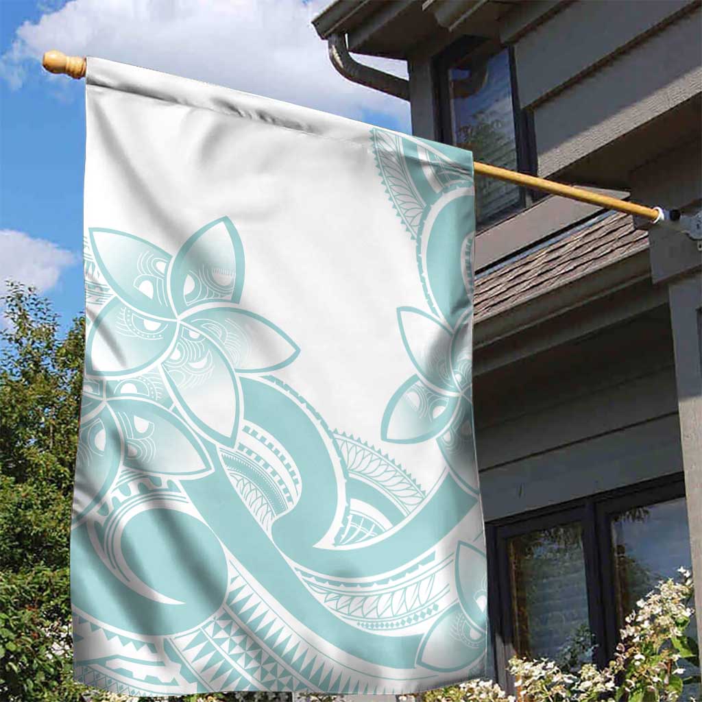 Polynesian Tribal Plumeria Lotu Tamaiti Garden Flag Pastel Cyan - Polynesian Pride