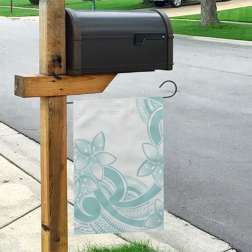 Polynesian Tribal Plumeria Lotu Tamaiti Garden Flag Pastel Cyan - Polynesian Pride