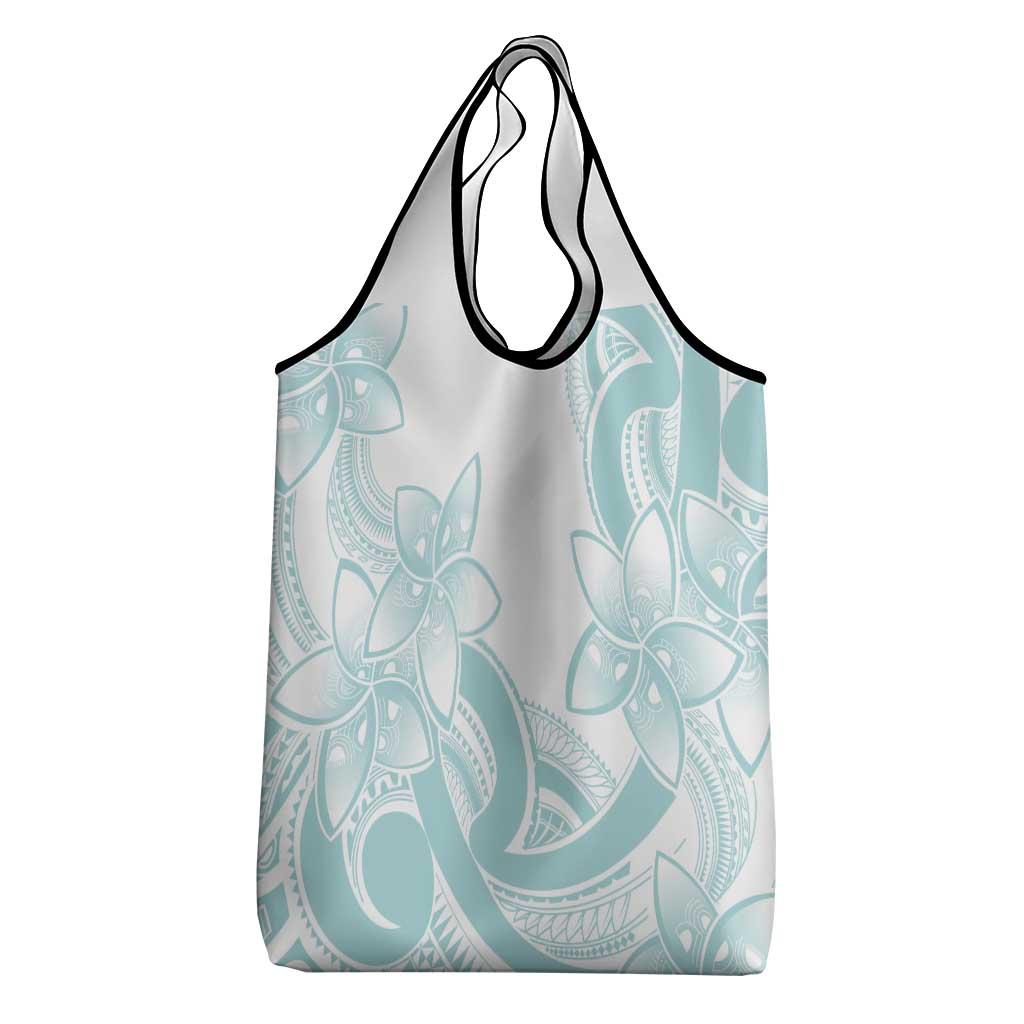 Polynesian Tribal Plumeria Lotu Tamaiti Grocery Bag Pastel Cyan - Polynesian Pride