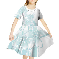 Polynesian Tribal Plumeria Lotu Tamaiti Kid Short Sleeve Dress Pastel Cyan - Polynesian Pride