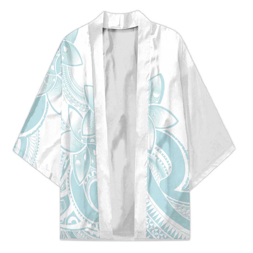 Polynesian Tribal Plumeria Lotu Tamaiti Kimono Pastel Cyan - Polynesian Pride