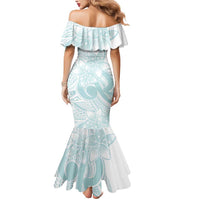 Polynesian Tribal Plumeria Lotu Tamaiti Mermaid Dress Pastel Cyan LT9 - Polynesian Pride
