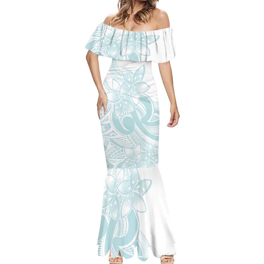 Polynesian Tribal Plumeria Lotu Tamaiti Mermaid Dress Pastel Cyan LT9 - Polynesian Pride