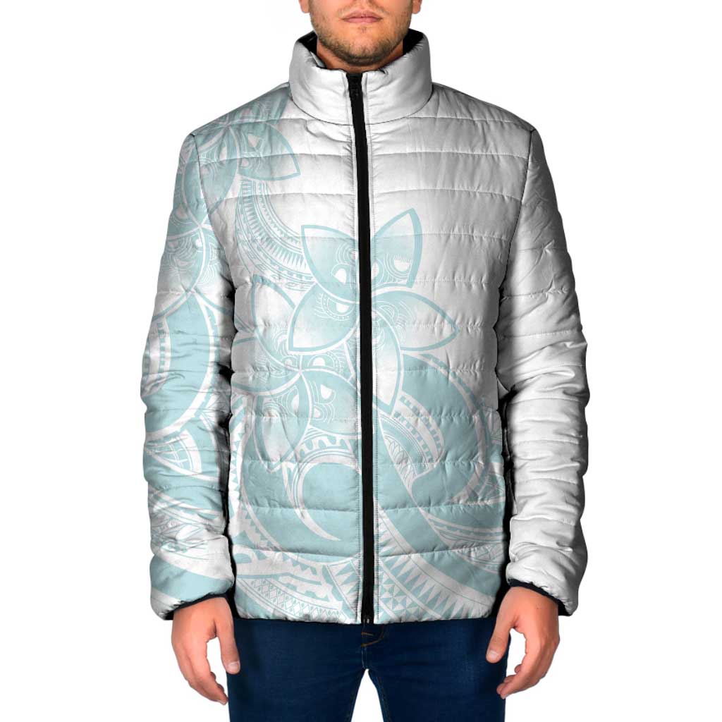 Polynesian Tribal Plumeria Lotu Tamaiti Padded Jacket Pastel Cyan - Polynesian Pride