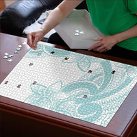 Polynesian Tribal Plumeria Lotu Tamaiti Puzzle Pastel Cyan - Polynesian Pride