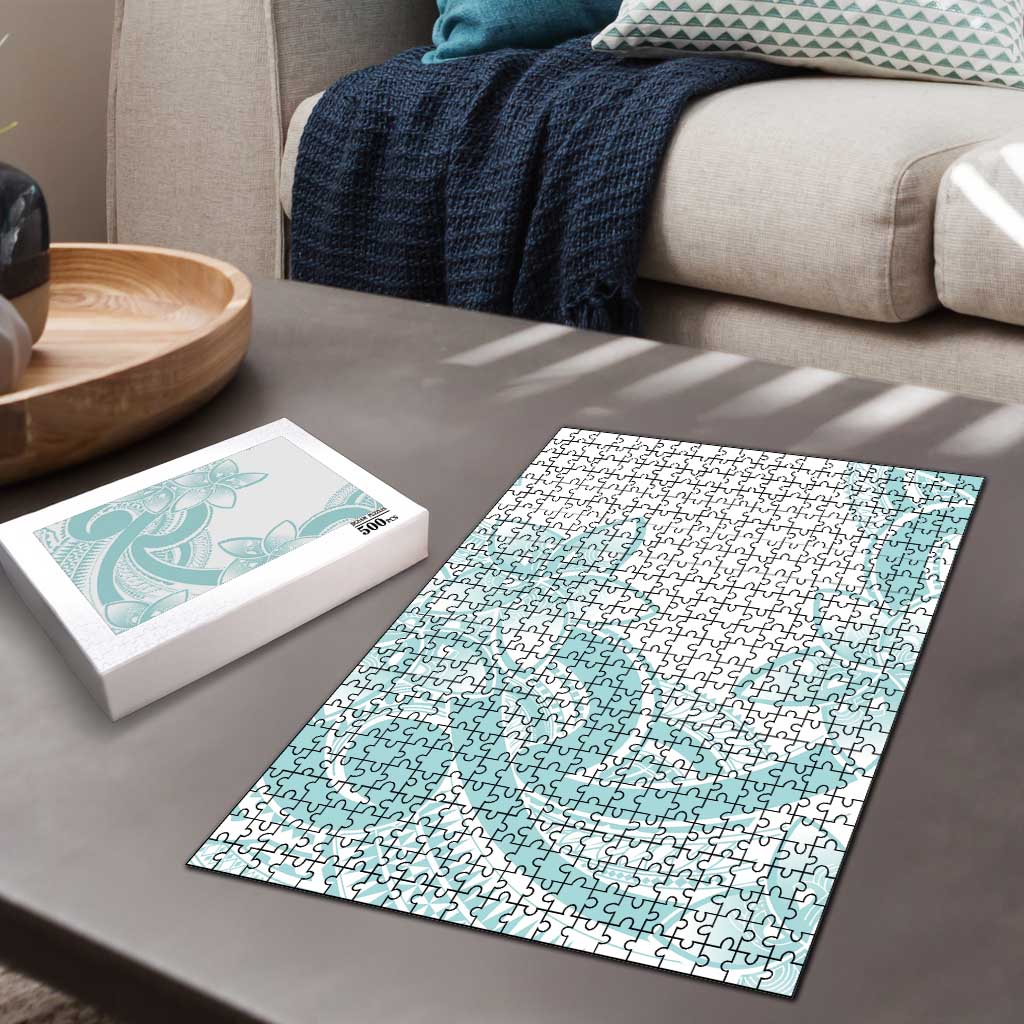 Polynesian Tribal Plumeria Lotu Tamaiti Puzzle Pastel Cyan - Polynesian Pride