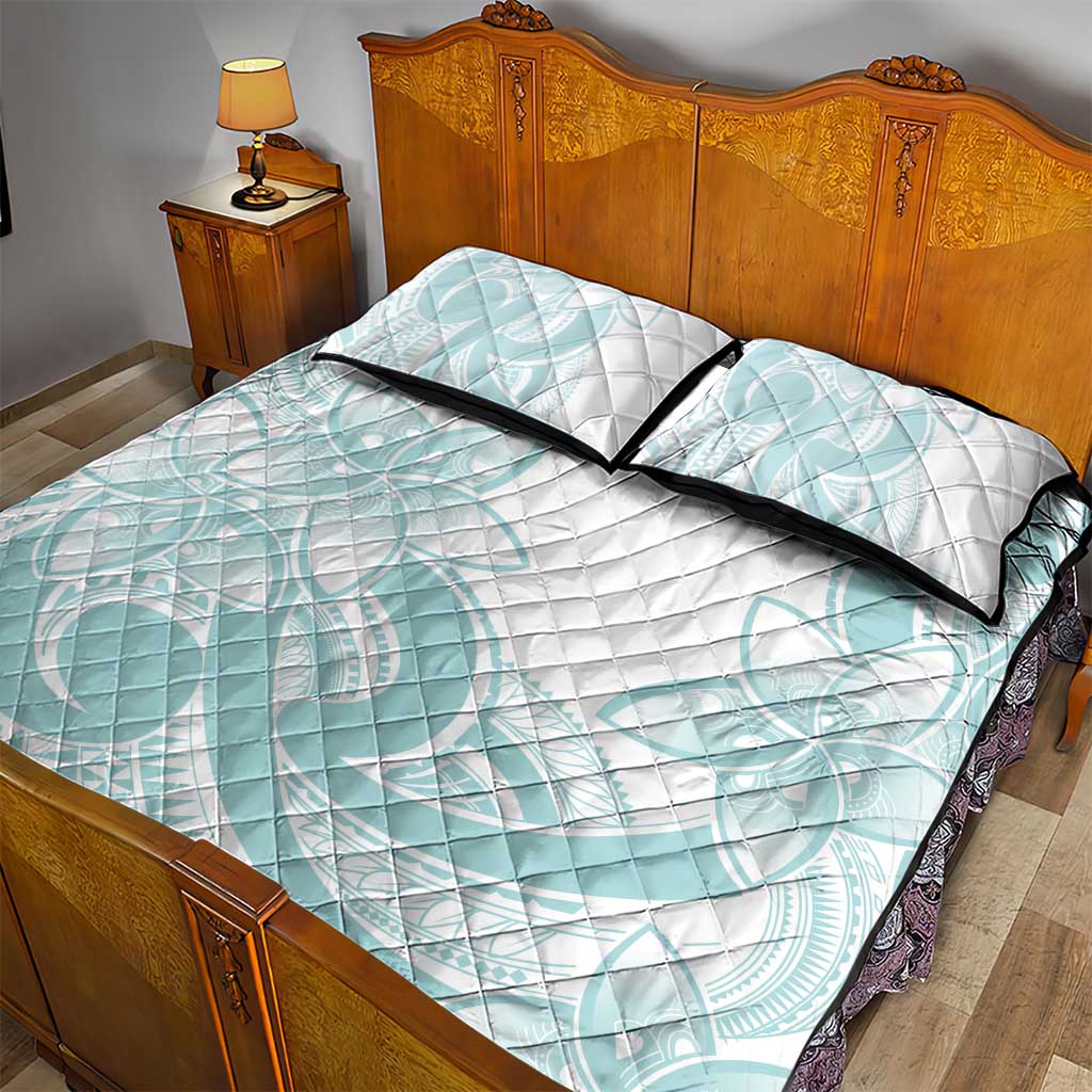 Polynesian Tribal Plumeria Lotu Tamaiti Quilt Bed Set Pastel Cyan - Polynesian Pride