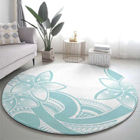 Polynesian Tribal Plumeria Lotu Tamaiti Round Carpet Pastel Cyan - Polynesian Pride