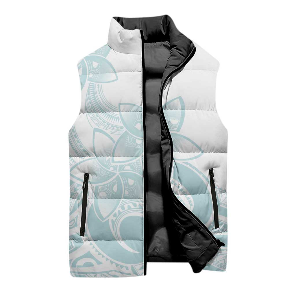 Polynesian Tribal Plumeria Lotu Tamaiti Sleeveless Puffer Jacket Pastel Cyan - Polynesian Pride