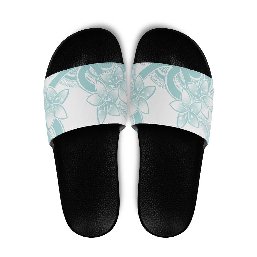 Polynesian Tribal Plumeria Lotu Tamaiti Slide Sandals Pastel Cyan - Polynesian Pride