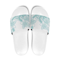 Polynesian Tribal Plumeria Lotu Tamaiti Slide Sandals Pastel Cyan - Polynesian Pride