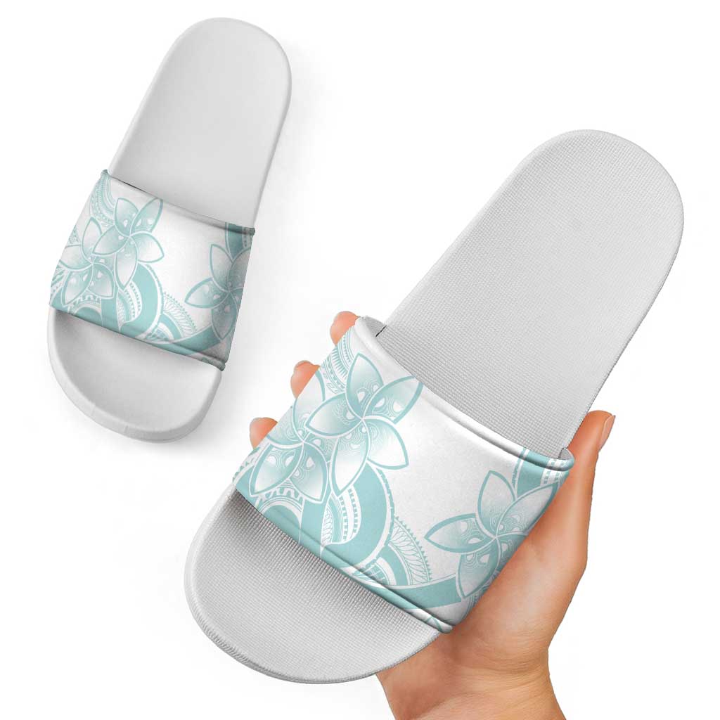 Polynesian Tribal Plumeria Lotu Tamaiti Slide Sandals Pastel Cyan - Polynesian Pride