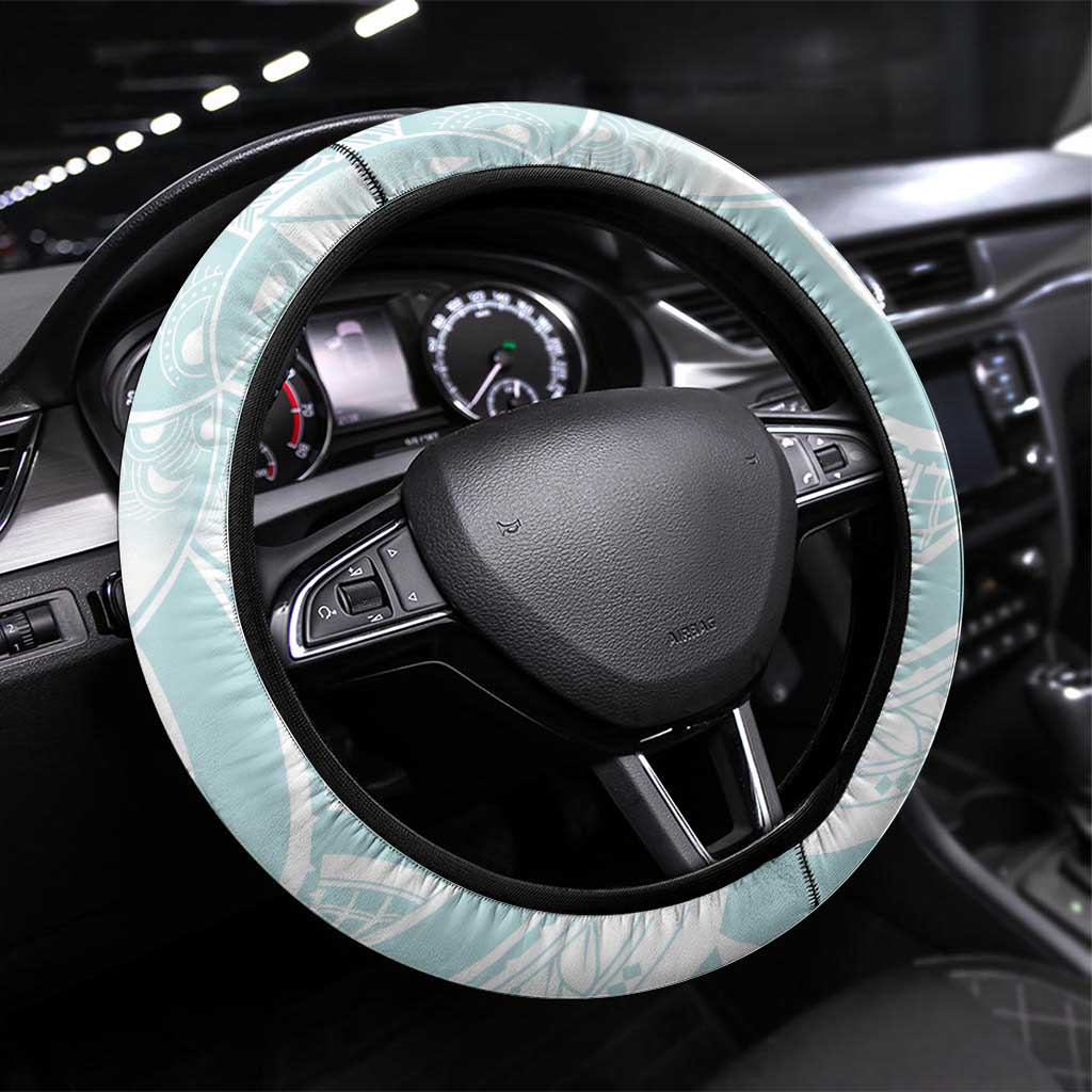 Polynesian Tribal Plumeria Lotu Tamaiti Steering Wheel Cover Pastel Cyan - Polynesian Pride