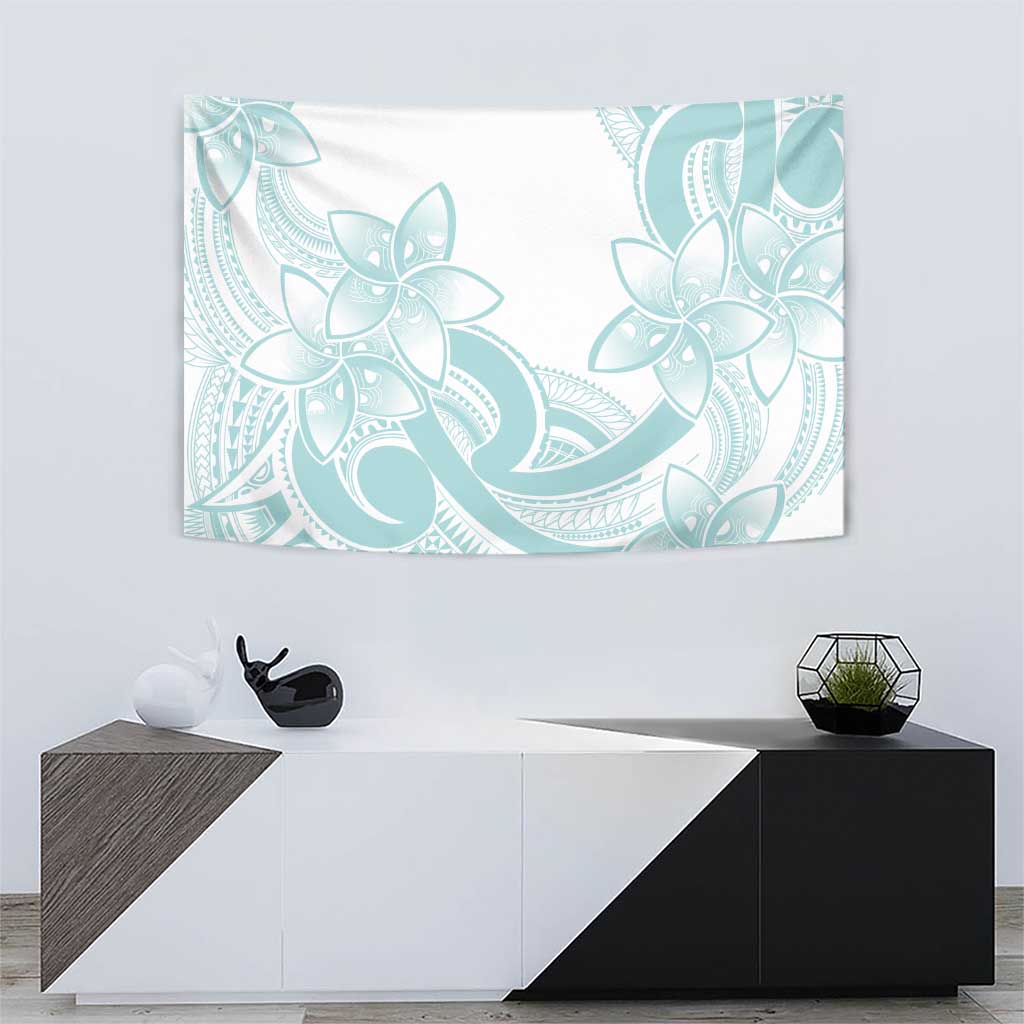 Polynesian Tribal Plumeria Lotu Tamaiti Tapestry Pastel Cyan - Polynesian Pride