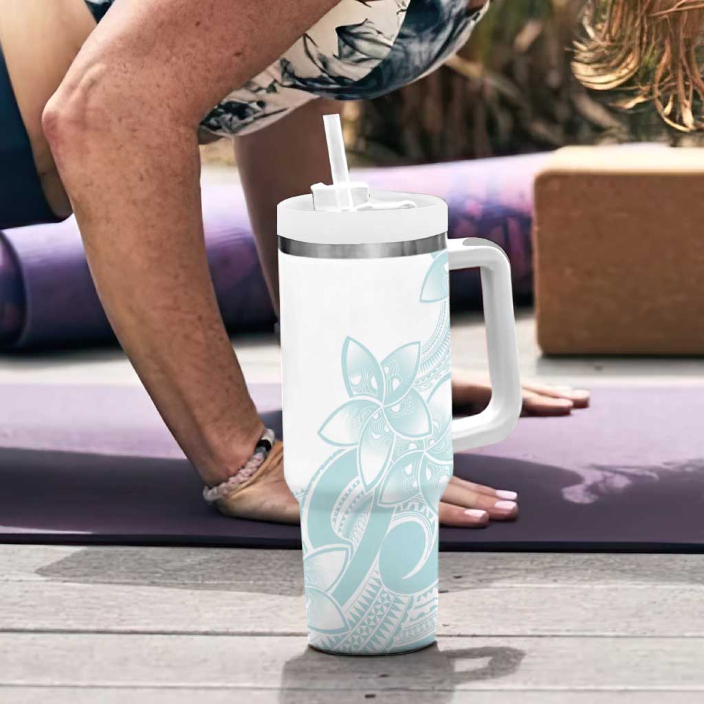 Polynesian Tribal Plumeria Lotu Tamaiti Tumbler With Handle Pastel Cyan - Polynesian Pride