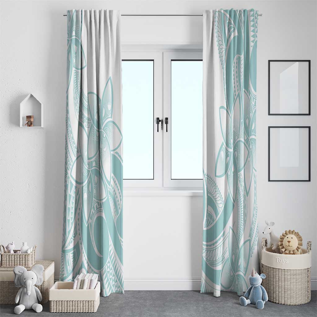 Polynesian Tribal Plumeria Lotu Tamaiti Window Curtain Pastel Cyan - Polynesian Pride