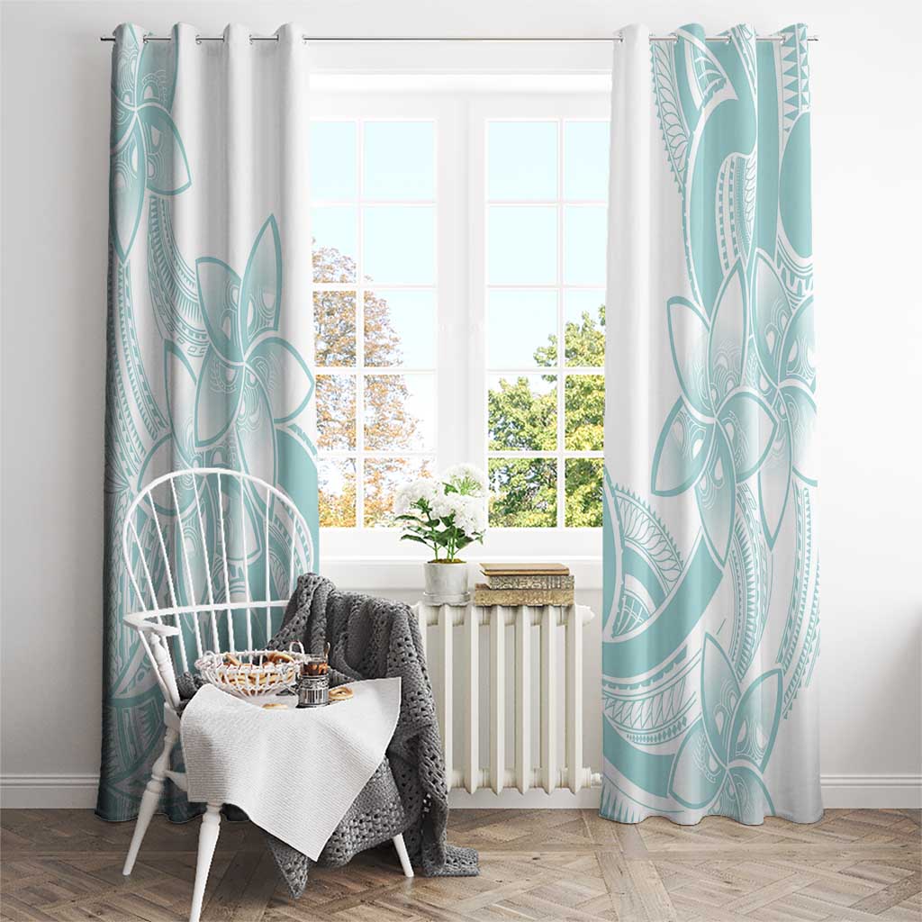 Polynesian Tribal Plumeria Lotu Tamaiti Window Curtain Pastel Cyan - Polynesian Pride