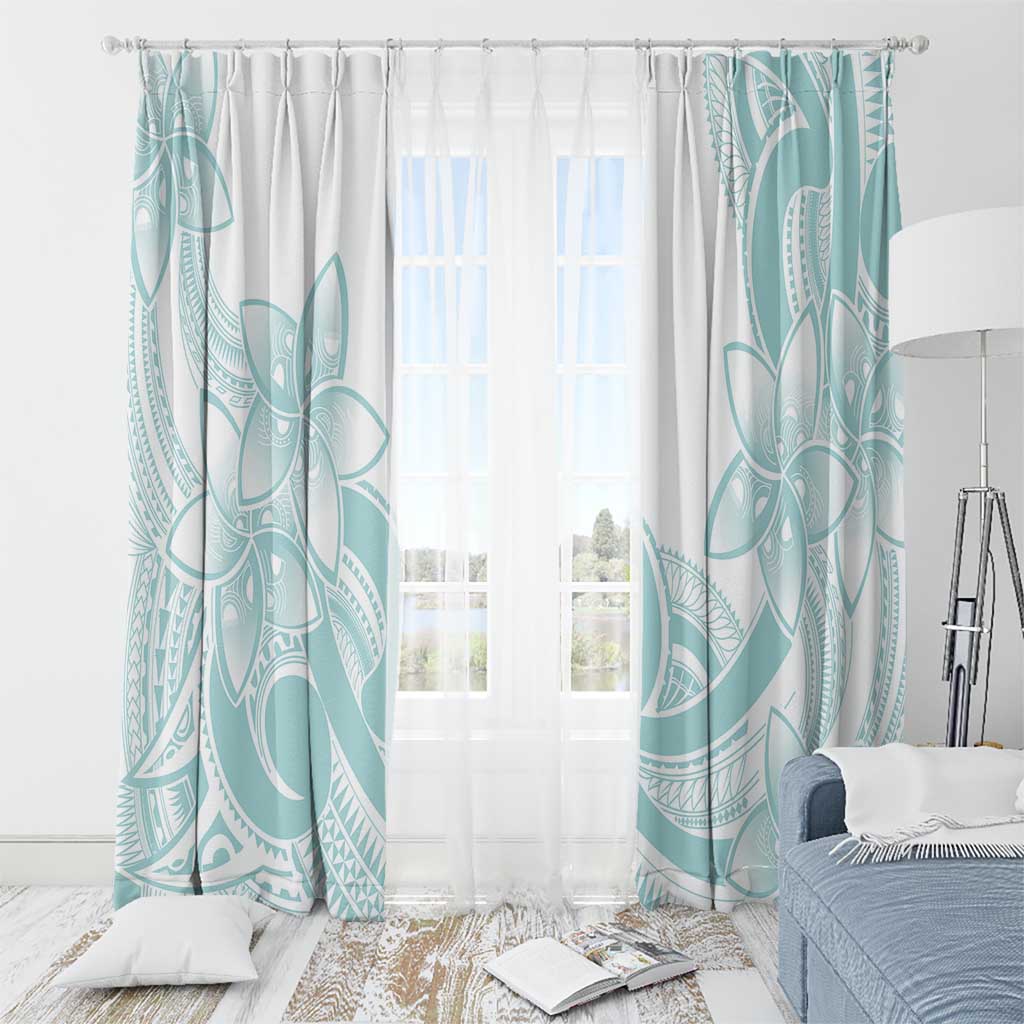 Polynesian Tribal Plumeria Lotu Tamaiti Window Curtain Pastel Cyan - Polynesian Pride