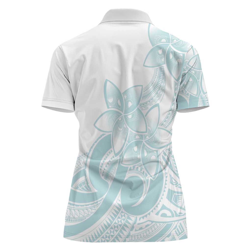 Polynesian Tribal Plumeria Lotu Tamaiti Women Polo Shirt Pastel Cyan LT9 - Polynesian Pride