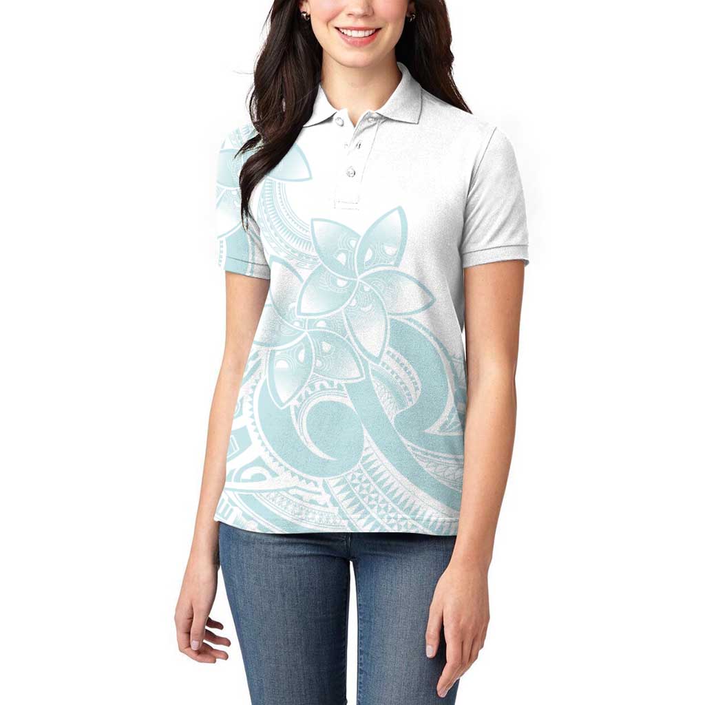 Polynesian Tribal Plumeria Lotu Tamaiti Women Polo Shirt Pastel Cyan LT9 - Polynesian Pride