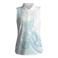 Polynesian Tribal Plumeria Lotu Tamaiti Women Sleeveless Polo Shirt Pastel Cyan LT9 Female Cyan - Polynesian Pride