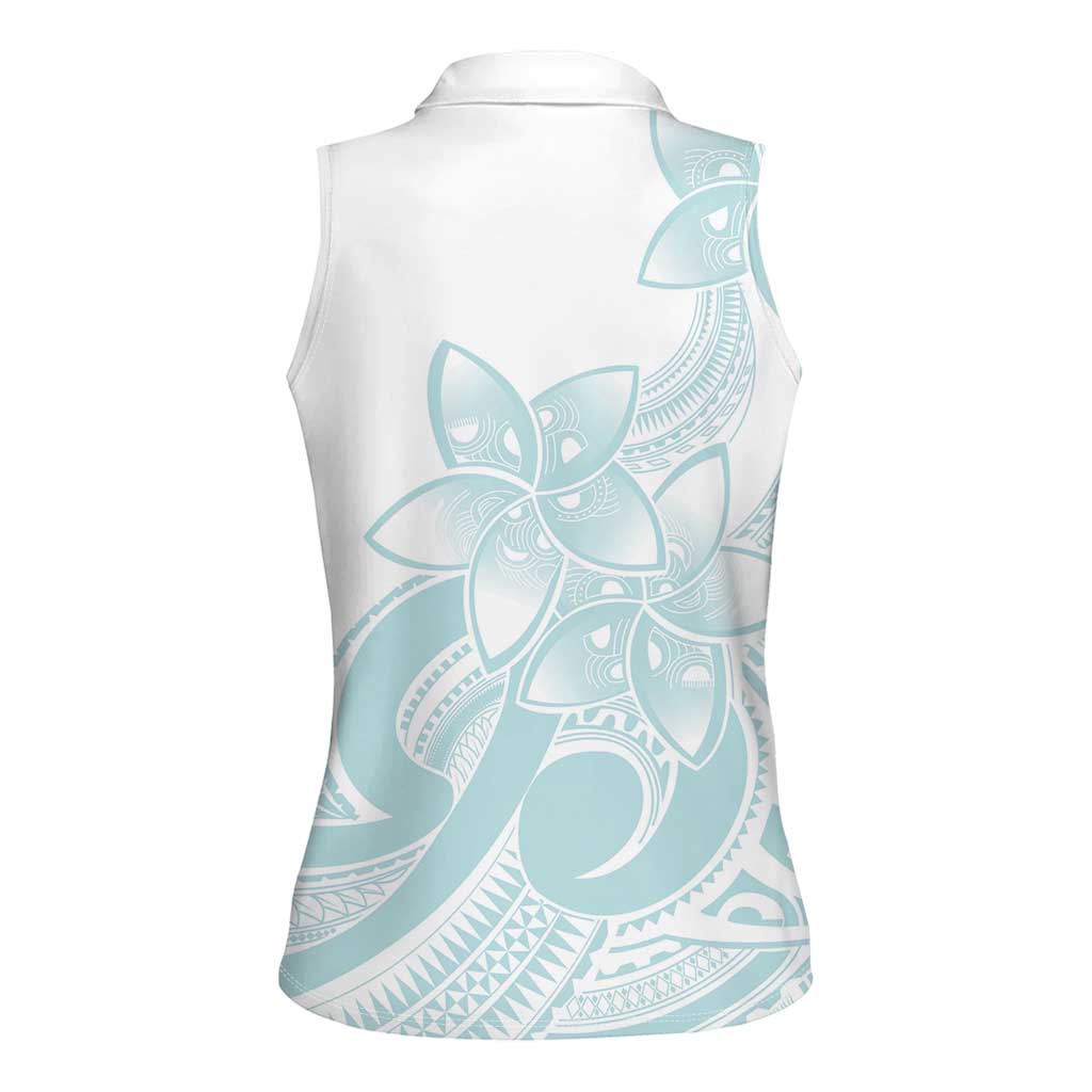 Polynesian Tribal Plumeria Lotu Tamaiti Women Sleeveless Polo Shirt Pastel Cyan LT9 - Polynesian Pride