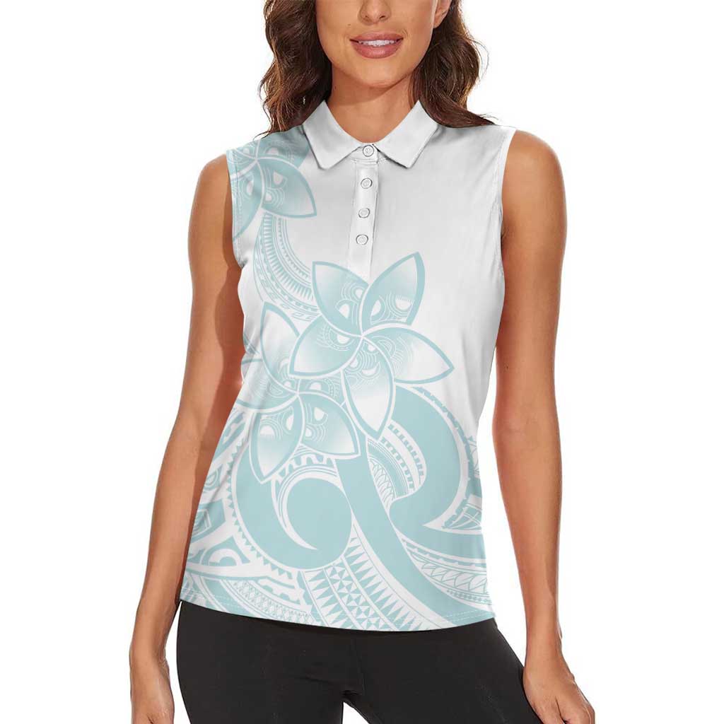 Polynesian Tribal Plumeria Lotu Tamaiti Women Sleeveless Polo Shirt Pastel Cyan LT9 - Polynesian Pride