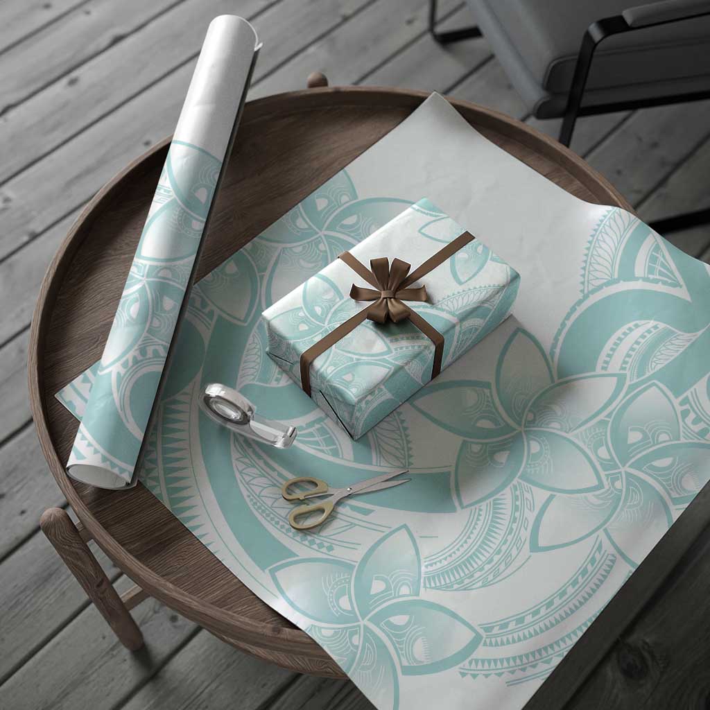 Polynesian Tribal Plumeria Lotu Tamaiti Wrapping Paper Pastel Cyan LT9 - Polynesian Pride