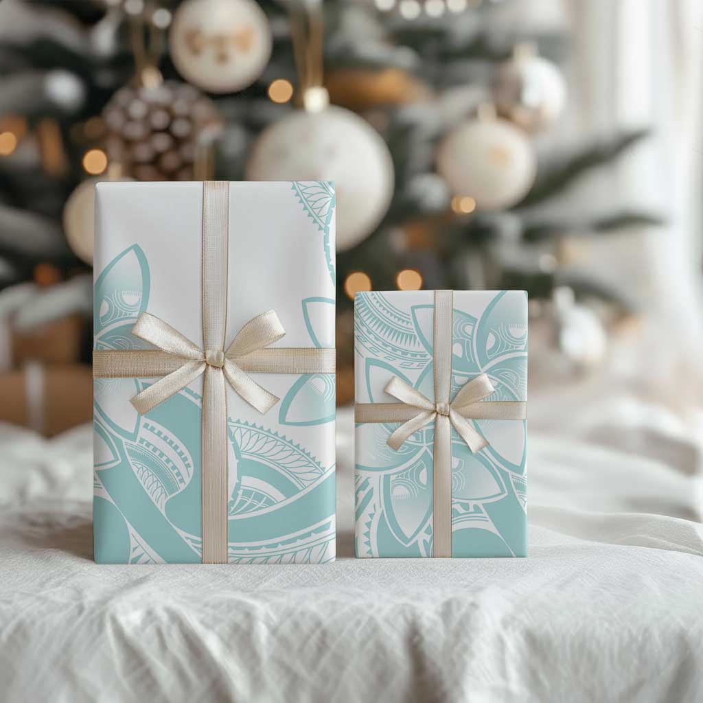 Polynesian Tribal Plumeria Lotu Tamaiti Wrapping Paper Pastel Cyan LT9 - Polynesian Pride