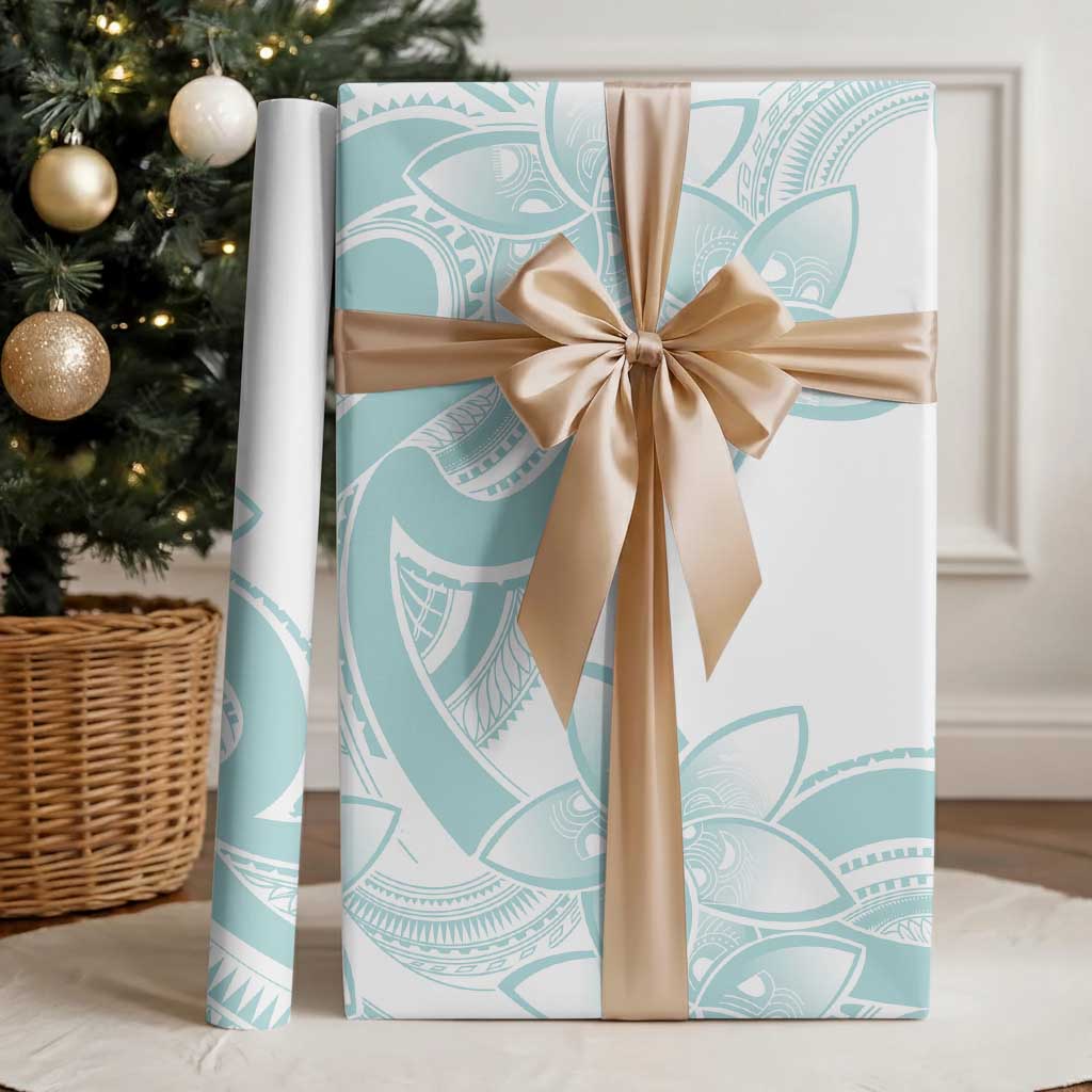 Polynesian Tribal Plumeria Lotu Tamaiti Wrapping Paper Pastel Cyan LT9 - Polynesian Pride