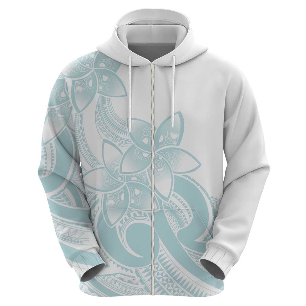 Polynesian Tribal Plumeria Lotu Tamaiti Zip Hoodie Pastel Cyan - Polynesian Pride