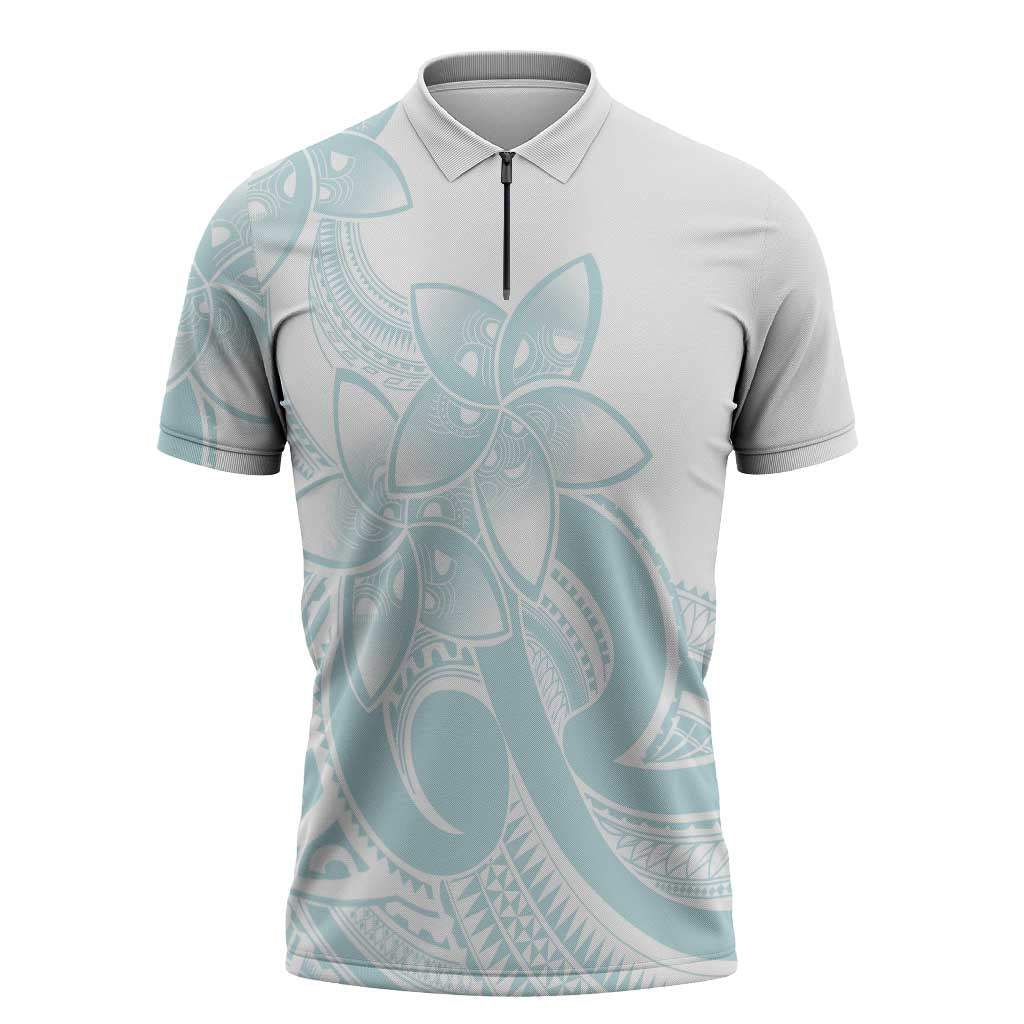 Polynesian Tribal Plumeria Lotu Tamaiti Zipper Polo Shirt Pastel Cyan - Polynesian Pride