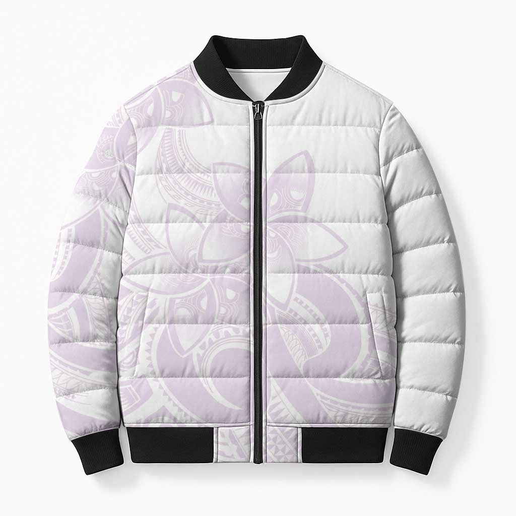 Polynesian Tribal Plumeria Lotu Tamaiti Bomber Puffer Jacket Pastel Mauve - Polynesian Pride