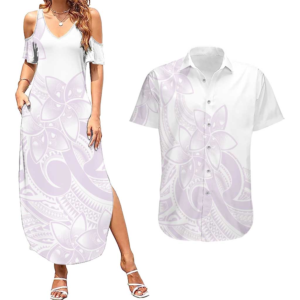 Polynesian Tribal Plumeria Lotu Tamaiti Couples Matching Summer Maxi Dress and Hawaiian Shirt Pastel Mauve - Polynesian Pride