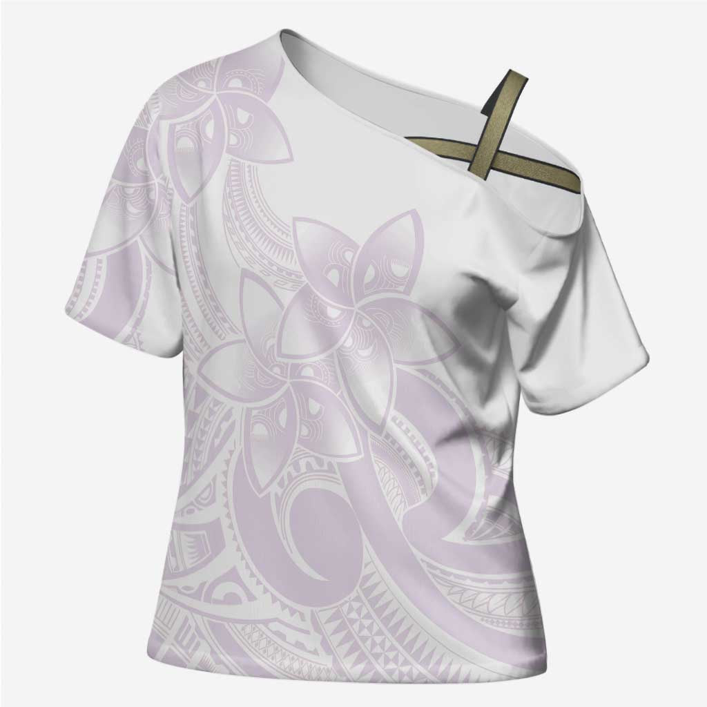 Polynesian Tribal Plumeria Lotu Tamaiti Cross Shoulder Shirt Pastel Mauve - Polynesian Pride