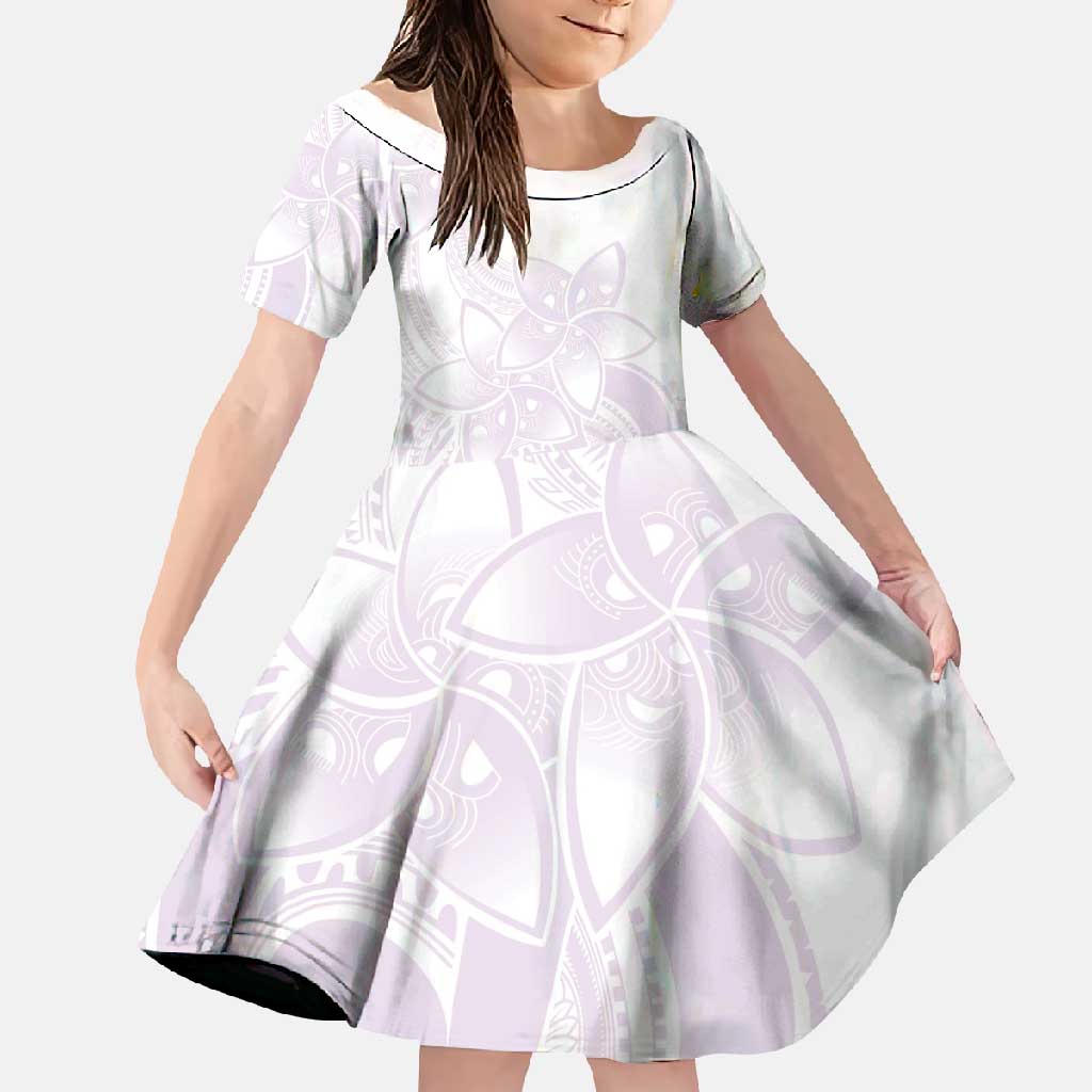Polynesian Tribal Plumeria Lotu Tamaiti Family Matching Long Sleeve Bodycon Dress and Hawaiian Shirt Pastel Mauve LT9 Daughter's Dress Mauve - Polynesian Pride